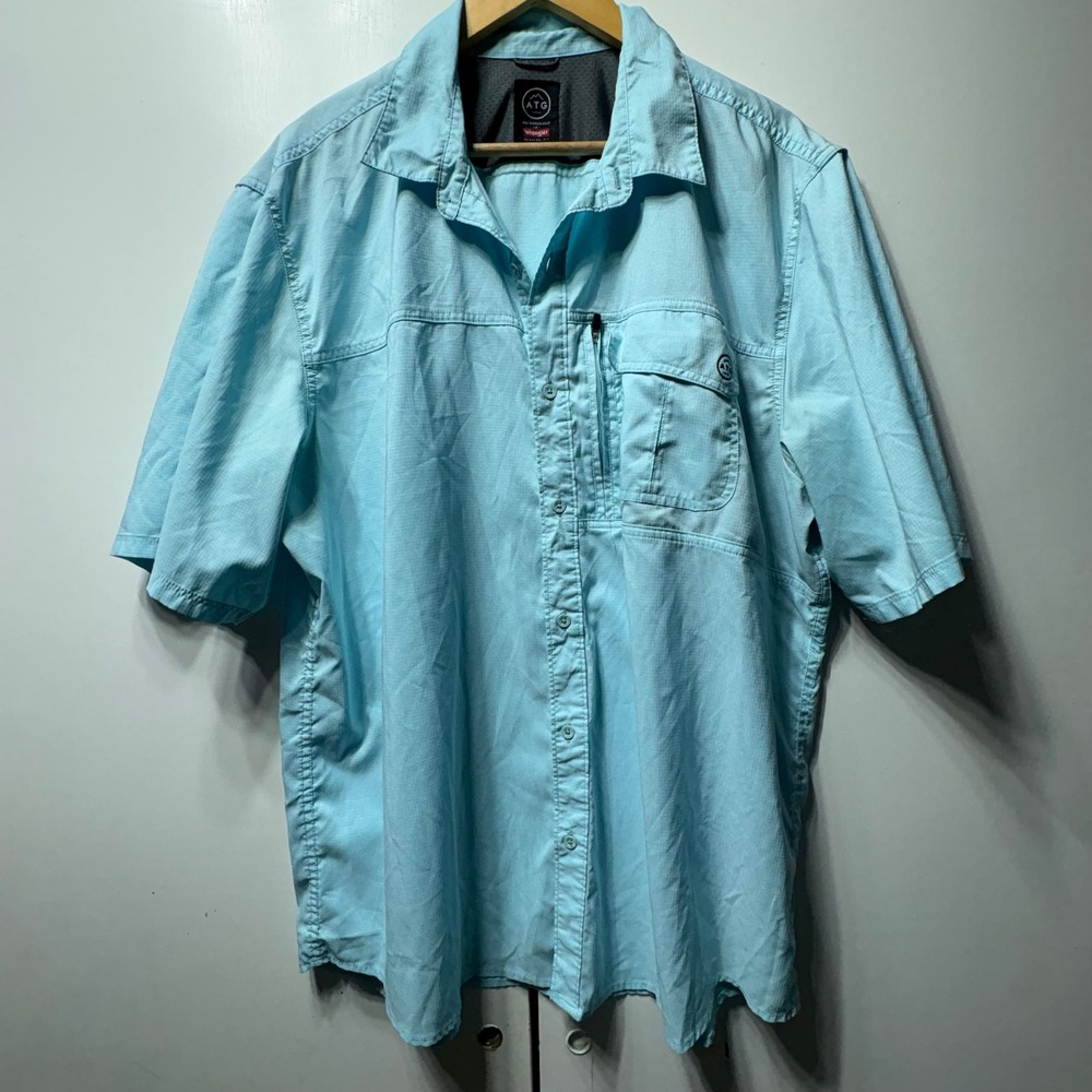 Wrangler ATG All Terrain Gear Shirt Mens XL Blue Ripstop Short Sleeve Outdoor